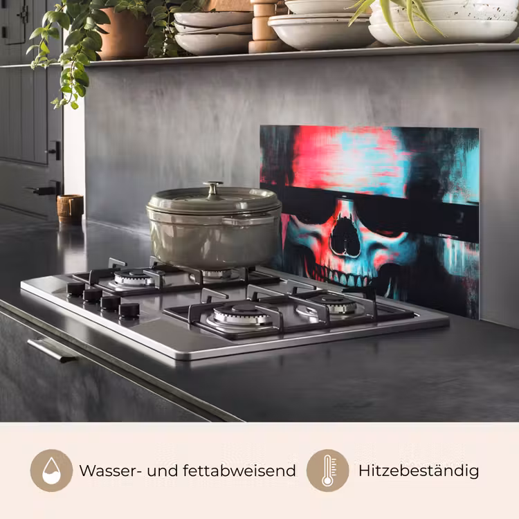 Schedels - Glitch - Cyberpunk keuken achterwand spatscherm klein -usp_DE