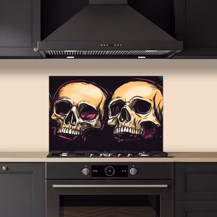 Schedels - Graffiti - Neon keuken achterwand spatscherm klein -sfeer1