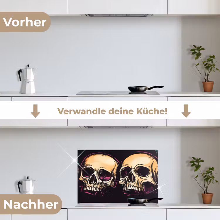 Schedels - Graffiti - Neon keuken achterwand spatscherm klein -voor_na_DE