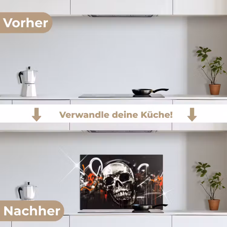 Schedels - Kunst - Donker - Rood keuken achterwand spatscherm klein -voor_na_DE