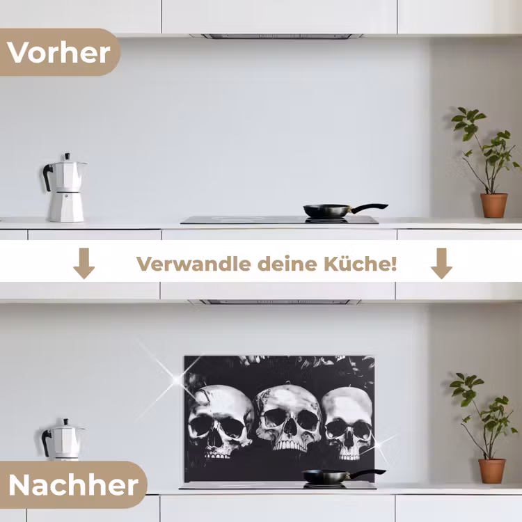 Schedels - Zwart - Contrast keuken achterwand spatscherm klein -voor_na_DE