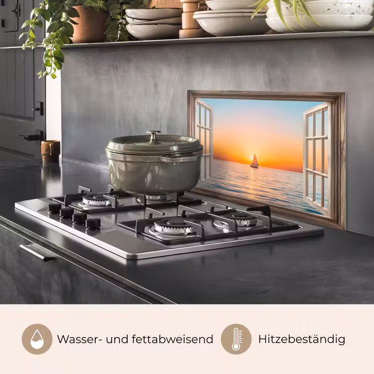 Doorkijk - Zee - Boot - Zonsondergang keuken achterwand spatscherm klein -usp_DE