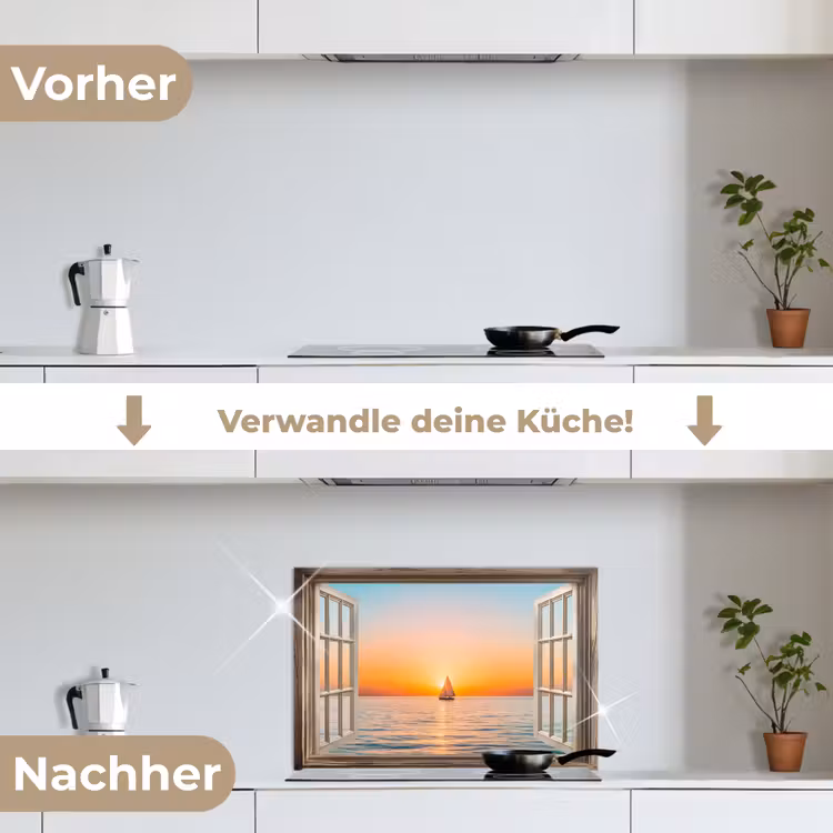 Doorkijk - Zee - Boot - Zonsondergang keuken achterwand spatscherm klein -voor_na_DE
