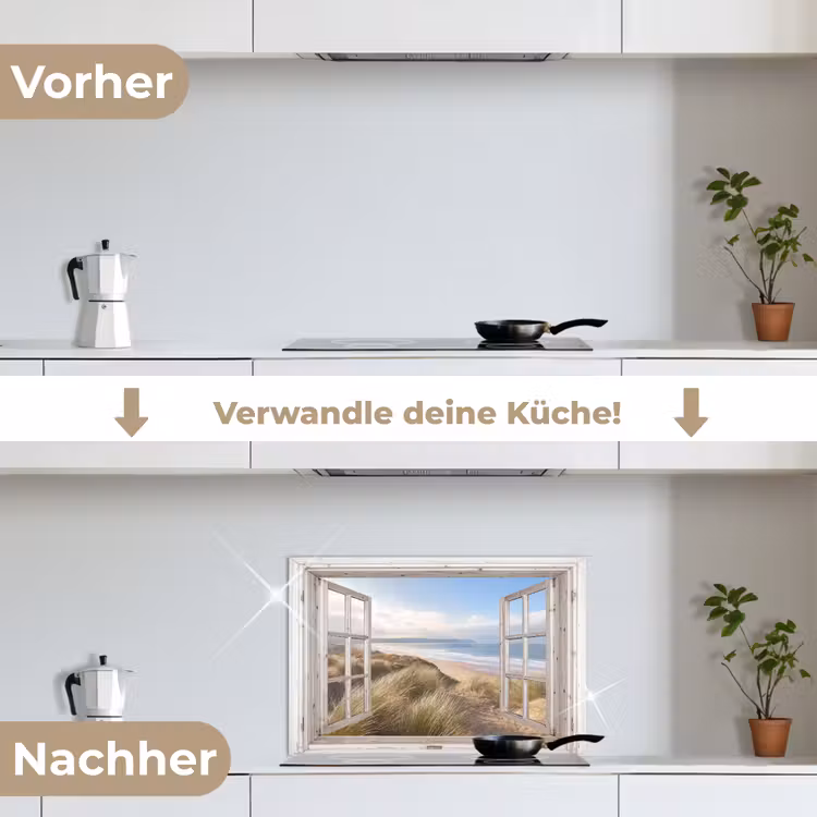Doorkijk - Zee - Strand - Duinen keuken achterwand spatscherm klein -voor_na_DE