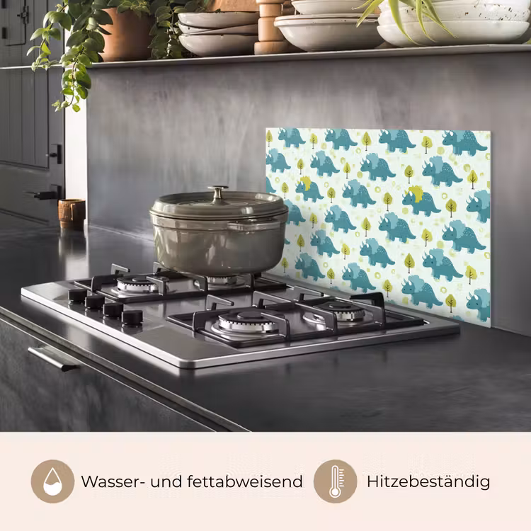 Triceratop - Blauw - Stippen - Boompjes keuken achterwand spatscherm klein -usp_DE
