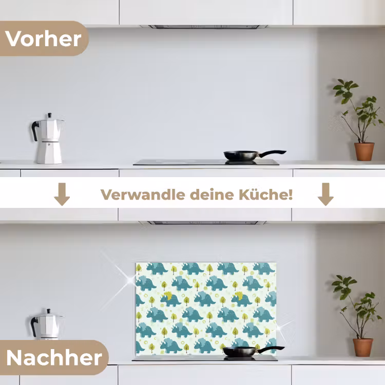 Triceratop - Blauw - Stippen - Boompjes keuken achterwand spatscherm klein -voor_na_DE