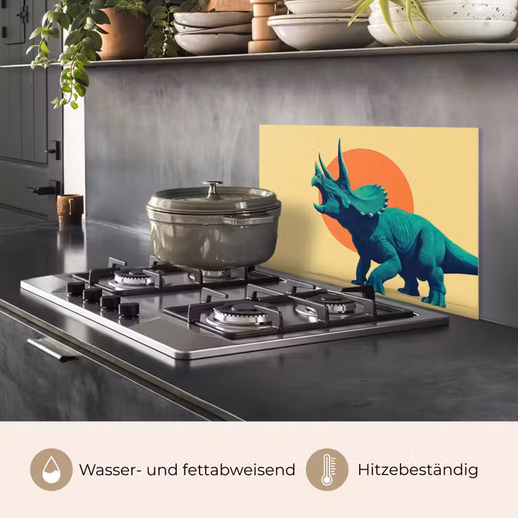 Triceratops - Cirkel - Oranje - Hoorns keuken achterwand spatscherm klein -usp_DE