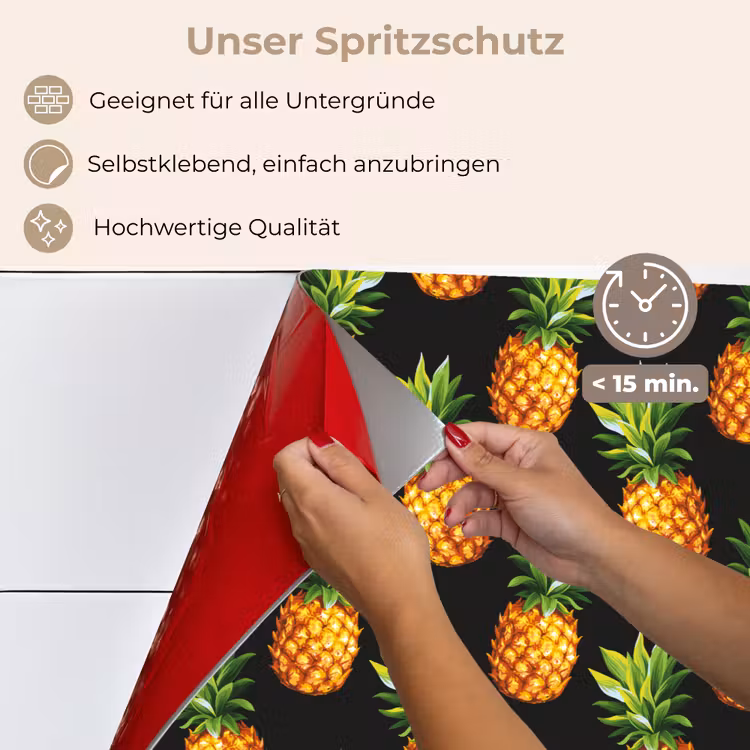 Tropische - Ananas - Zwart keuken achterwand spatscherm klein 900 -spatscherm_DE