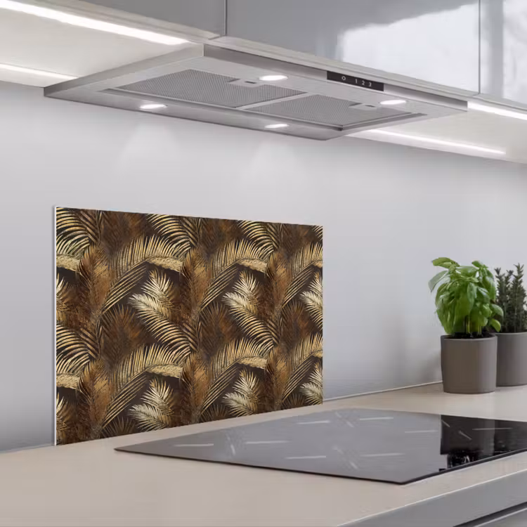 Tropisch - Bladeren - Goud keuken achterwand spatscherm klein 900 -3d_schuin