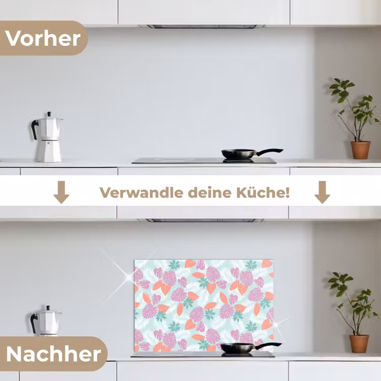 Tropisch - Bladeren - Pastel keuken achterwand spatscherm klein 900 -voor_na_DE