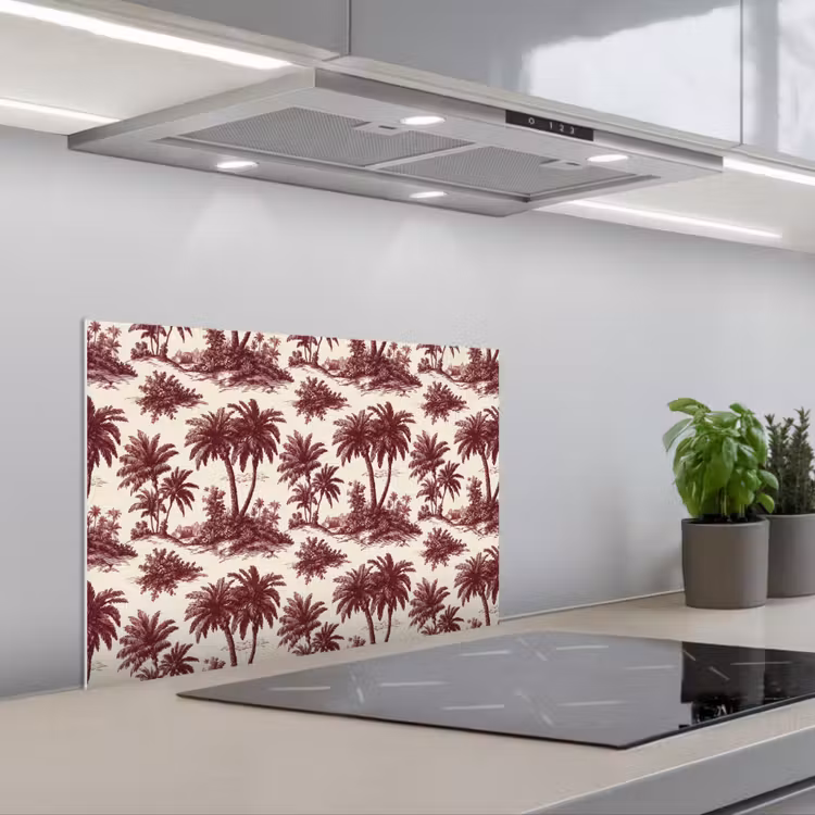 Tropisch - Geometrisch - Bordeauxrood keuken achterwand spatscherm klein 900 -3d_schuin