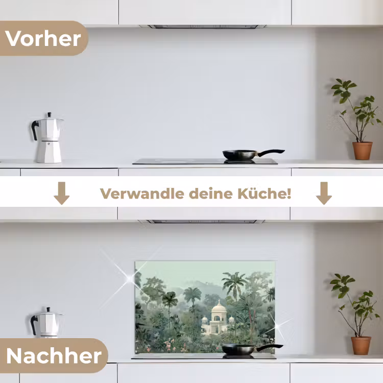 Tropische tuin - Koepelgebouw - Bloemen keuken achterwand spatscherm klein -voor_na_DE