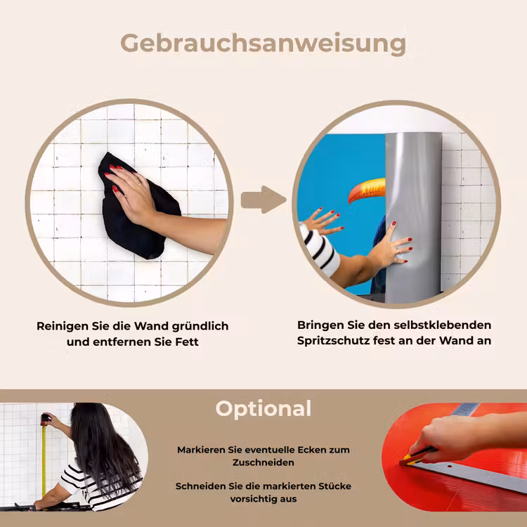Tucan - Sokkel - Vogel - Koksmuts keuken achterwand spatscherm klein -gebruiksaanwijzing_DE