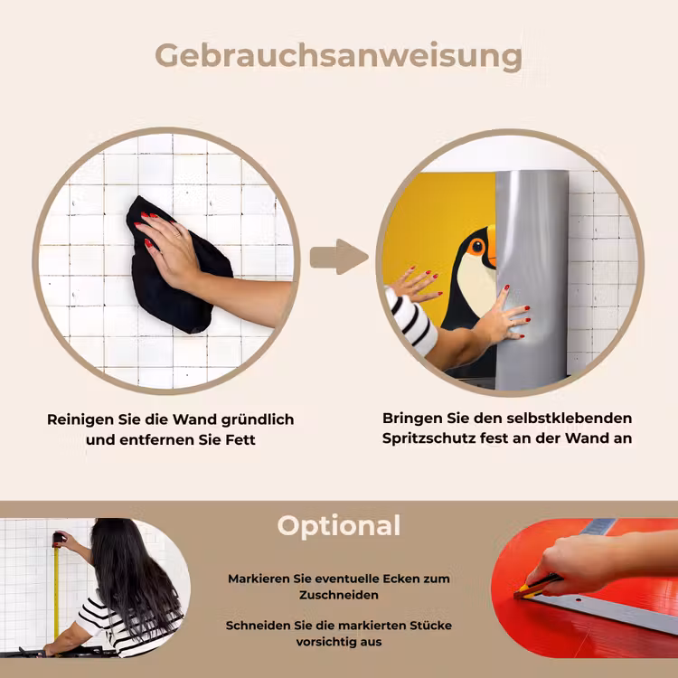 Toekan - Minimalistisch - Snavel - Oranje keuken achterwand spatscherm klein -gebruiksaanwijzing_DE