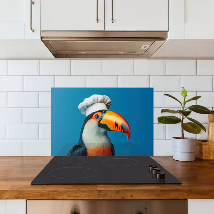 Toekan - Papegaai - Vogel - Koksmuts keuken achterwand spatscherm klein -sfeer2
