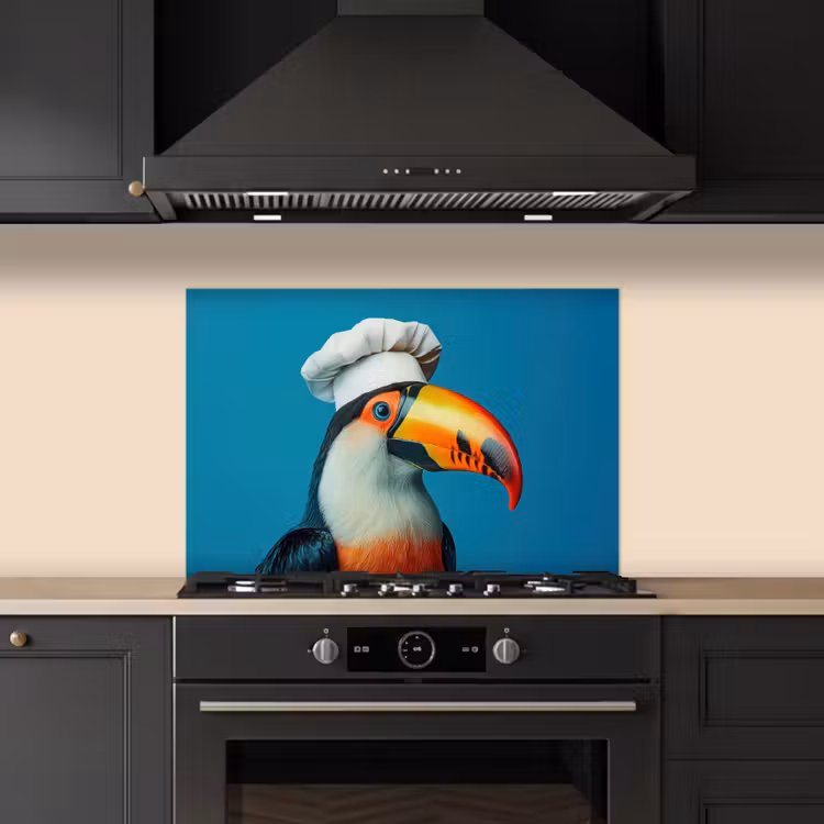 Toekan - Papegaai - Vogel - Koksmuts keuken achterwand spatscherm klein -sfeer1