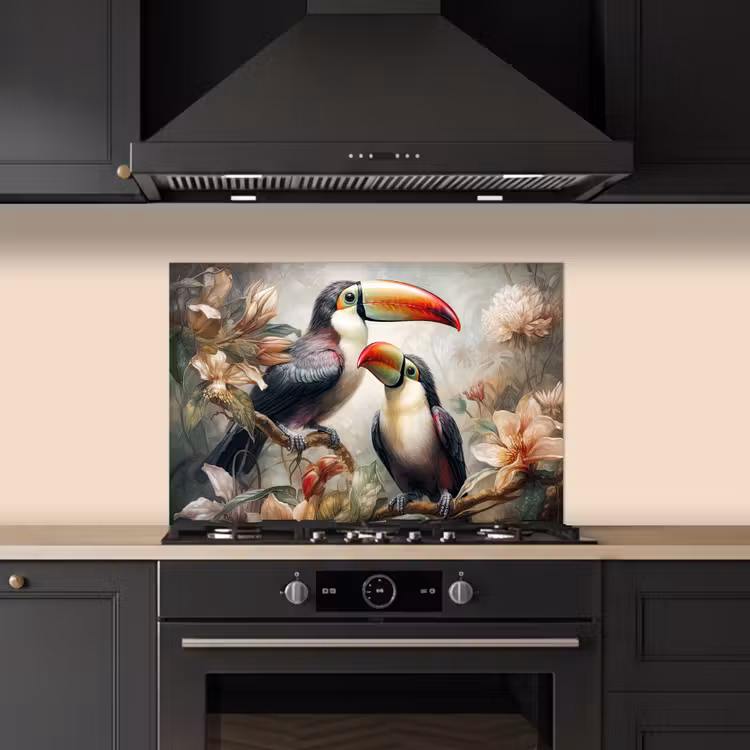 Toekan - Vogels - Bloemen - Jungle keuken achterwand spatscherm klein -sfeer1