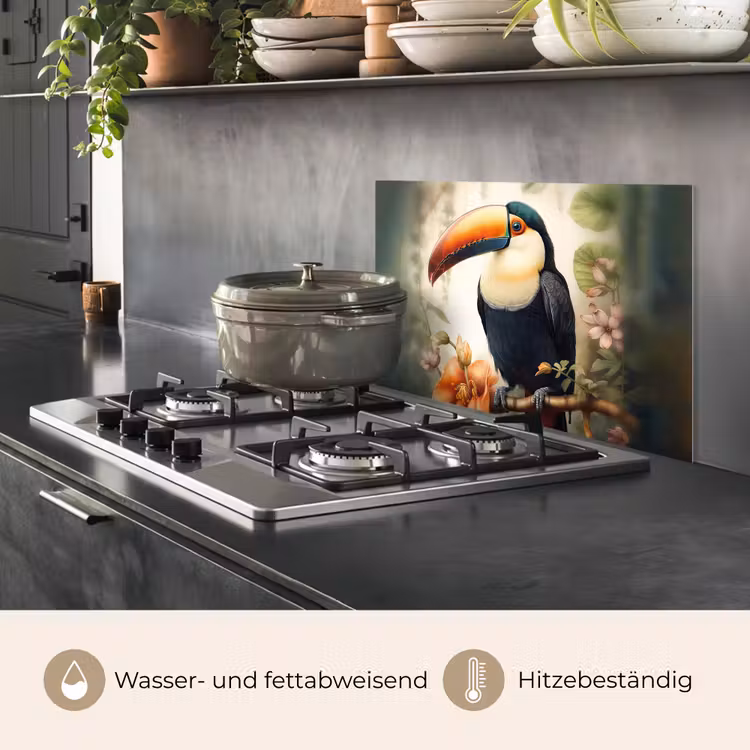 Toekan - Vogel - Bloemen - Planten keuken achterwand spatscherm klein -usp_DE