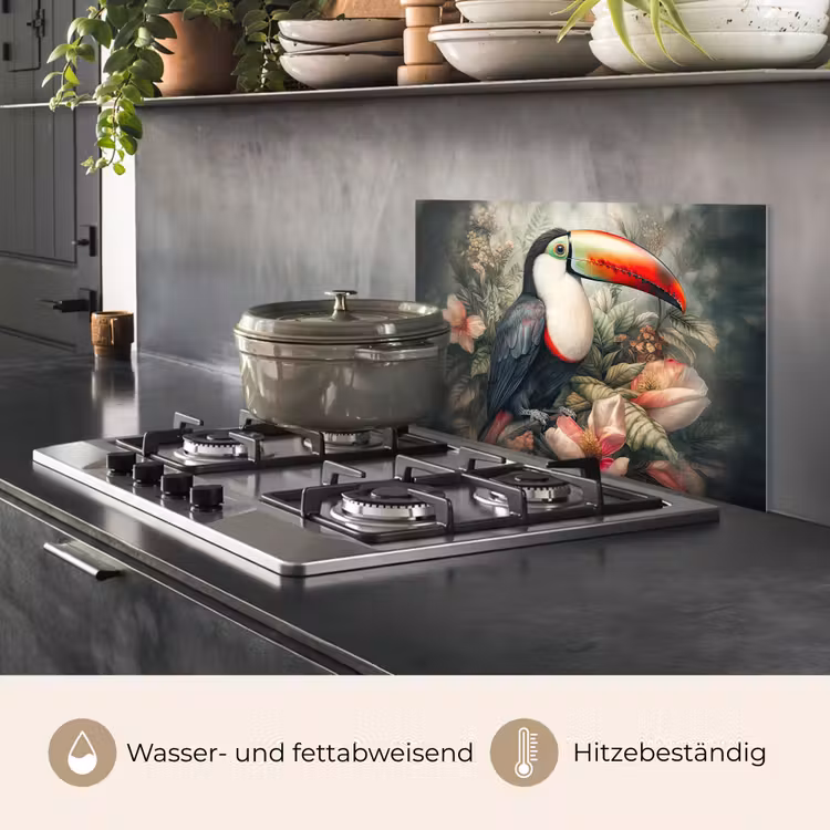 Toekan - Vogels - Bloemen - Planten - Tropisch keuken achterwand spatscherm klein -usp_DE