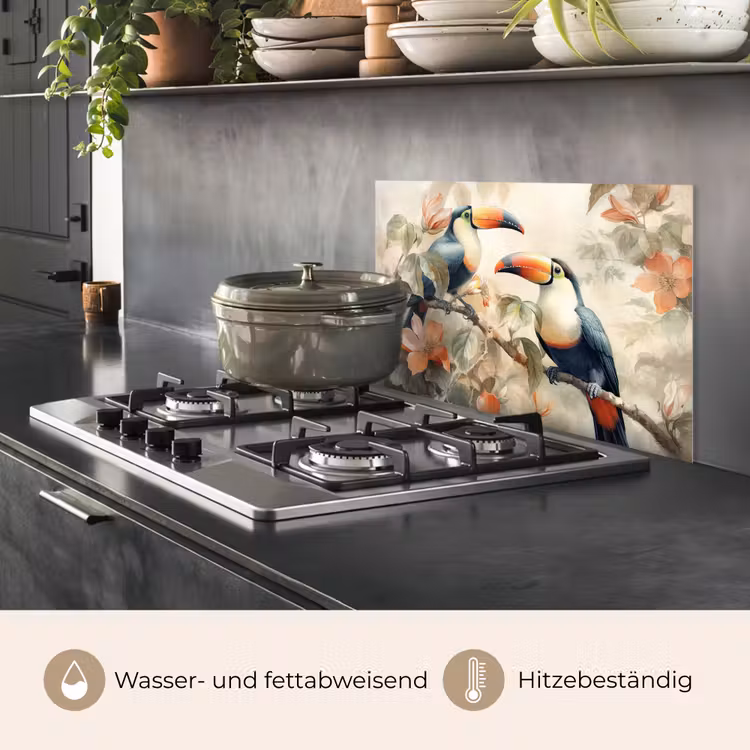 Toekan - Vogels - Bloemen - Tak keuken achterwand spatscherm klein -usp_DE