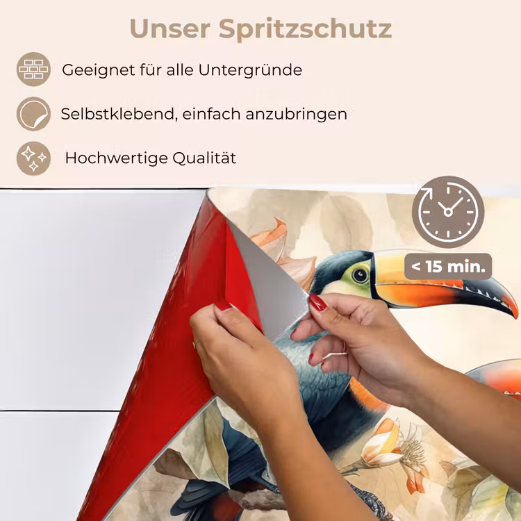 Toekan - Vogels - Bloemen - Tak keuken achterwand spatscherm klein -spatscherm_DE