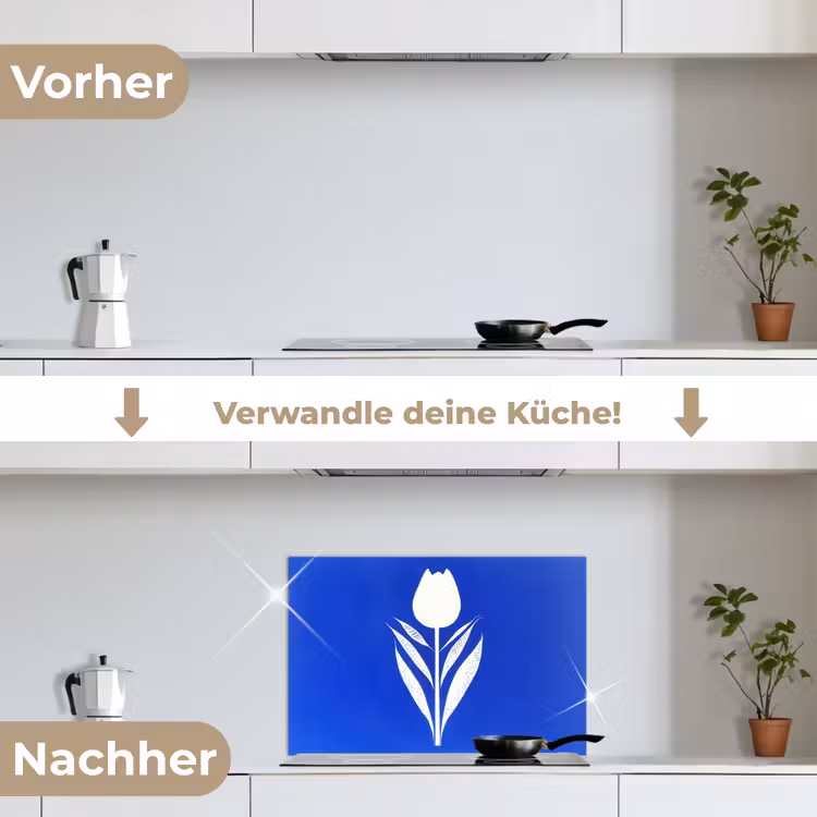Tulp - Minimalistisch - Bladeren - Wit keuken achterwand spatscherm klein -voor_na_DE
