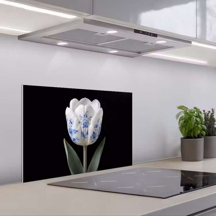 Tulp - Patroon - Blauw keuken achterwand spatscherm klein -3d_schuin