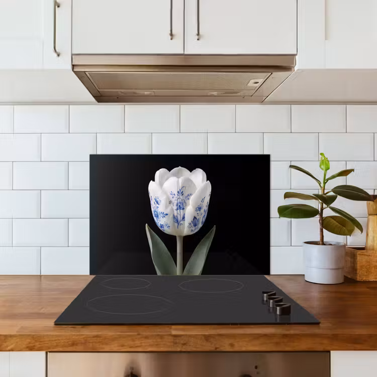 Tulp - Patroon - Blauw keuken achterwand spatscherm klein -sfeer2