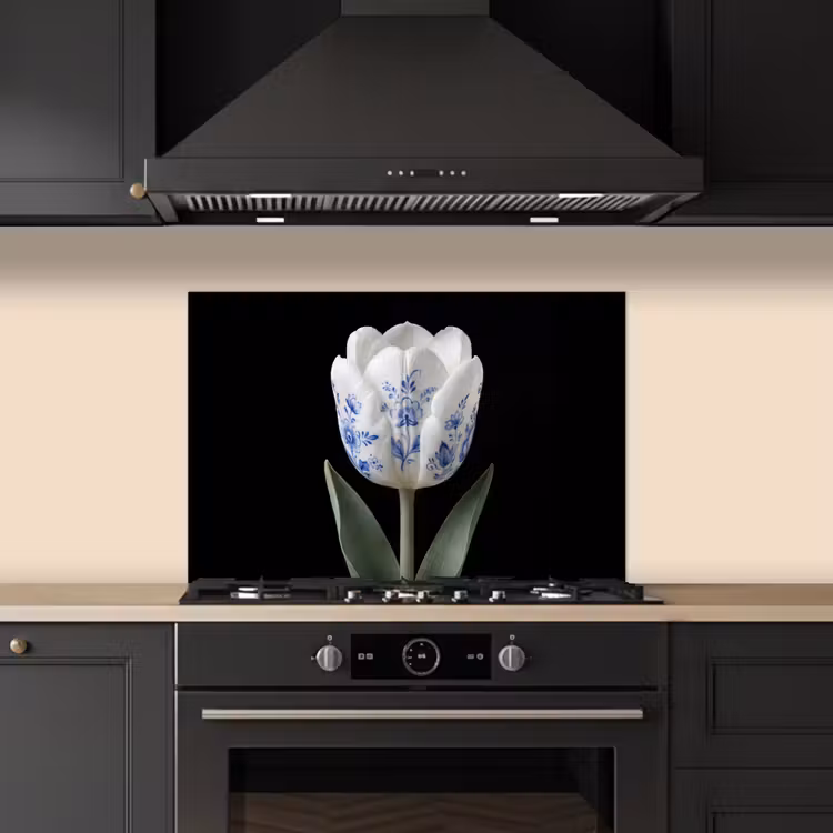 Tulp - Patroon - Blauw keuken achterwand spatscherm klein -sfeer1
