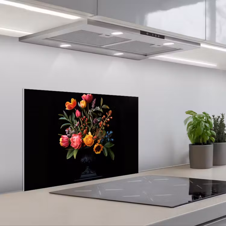 Tulpen - Bessen - Boeket - Vaas keuken achterwand spatscherm klein -3d_schuin