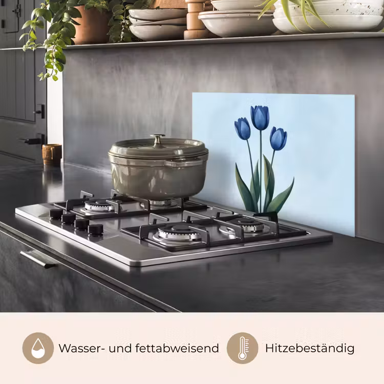 Tulpen - Blauw - Bladeren keuken achterwand spatscherm klein -usp_DE