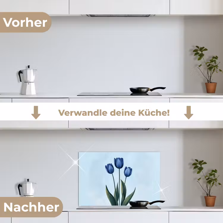 Tulpen - Blauw - Bladeren keuken achterwand spatscherm klein -voor_na_DE