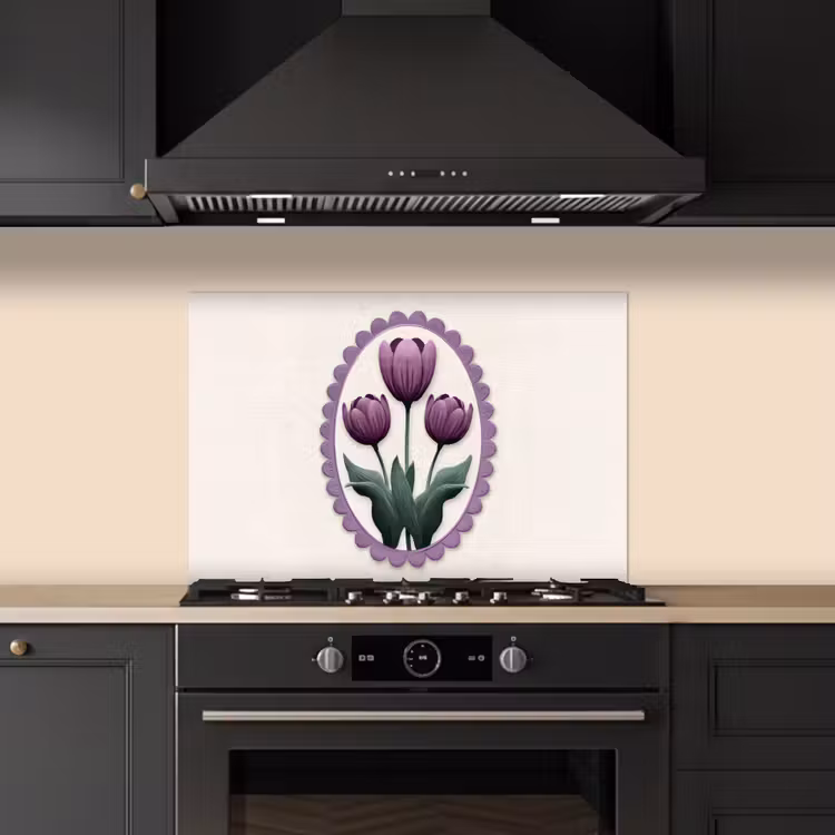 Tulpen - Paars - Lijst - Bladeren keuken achterwand spatscherm klein -sfeer1