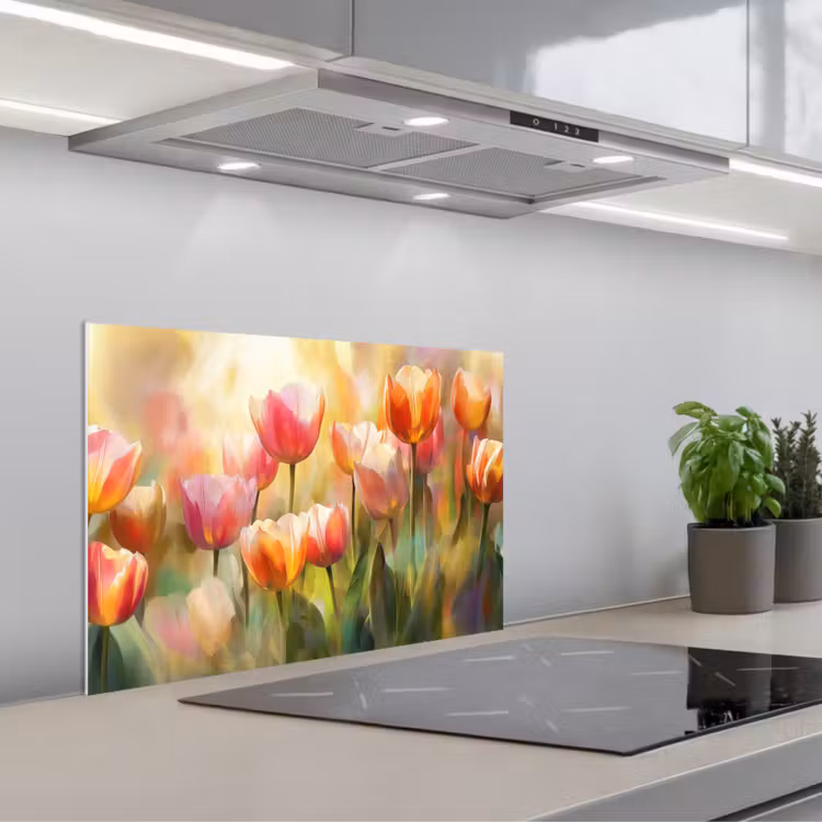 Tulpen - Sprookjesachtig - Kleurrijk keuken achterwand spatscherm klein -3d_schuin