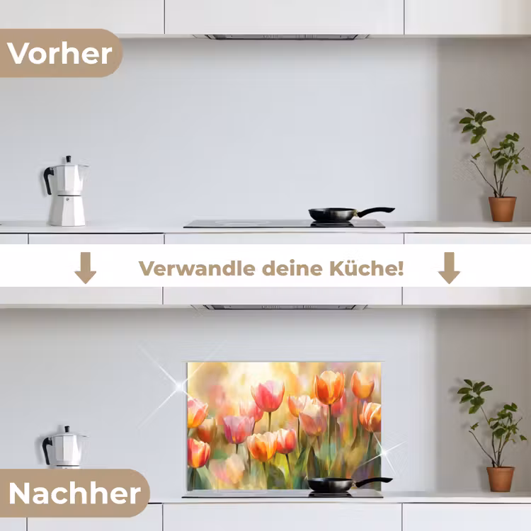 Tulpen - Sprookjesachtig - Kleurrijk keuken achterwand spatscherm klein -voor_na_DE