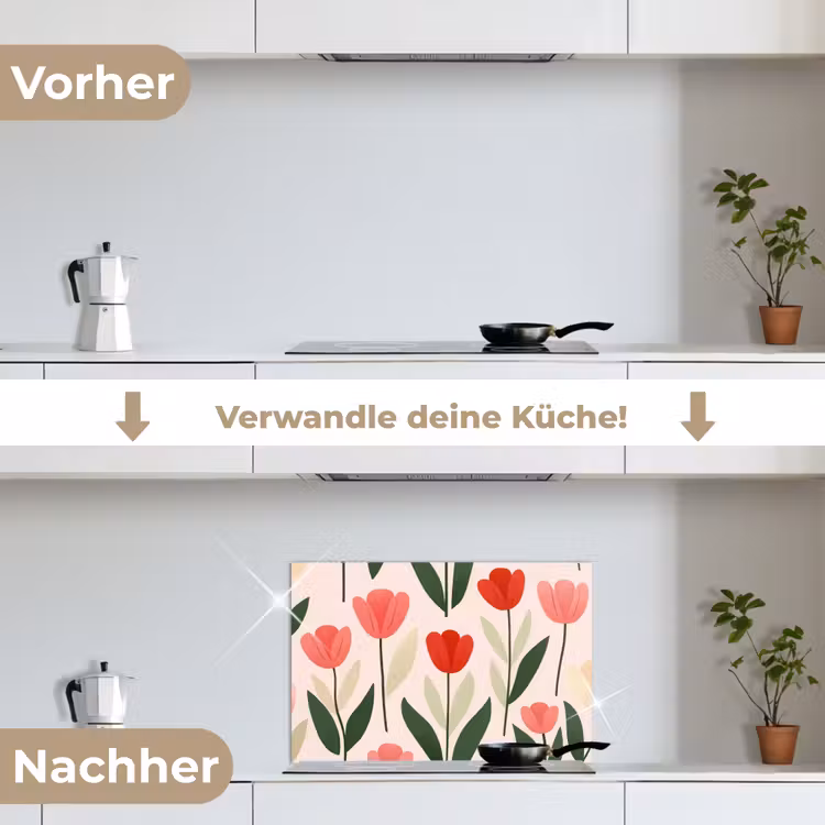Tulpen - Modern - Roze keuken achterwand spatscherm klein -voor_na_DE