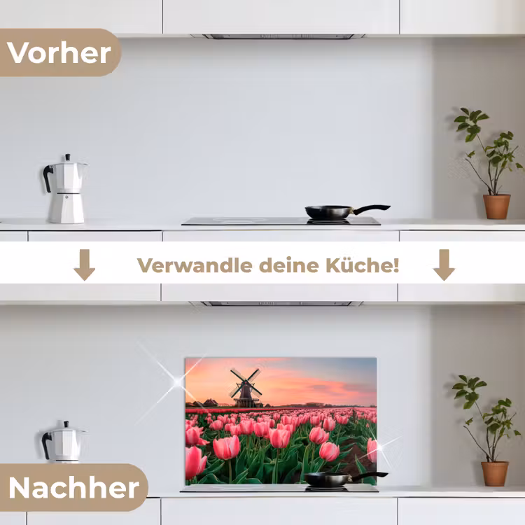Tulpen - Molen - Nederland keuken achterwand spatscherm klein -voor_na_DE