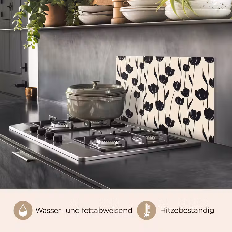 Tulpen - Patroon - Zwart keuken achterwand spatscherm klein 900 -usp_DE
