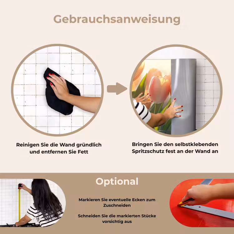 Tulpen - Roze - Zonnestralen keuken achterwand spatscherm klein -gebruiksaanwijzing_DE