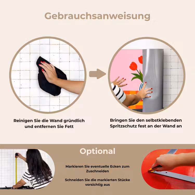 Tulpen - Roze - Vaas keuken achterwand spatscherm klein -gebruiksaanwijzing_DE