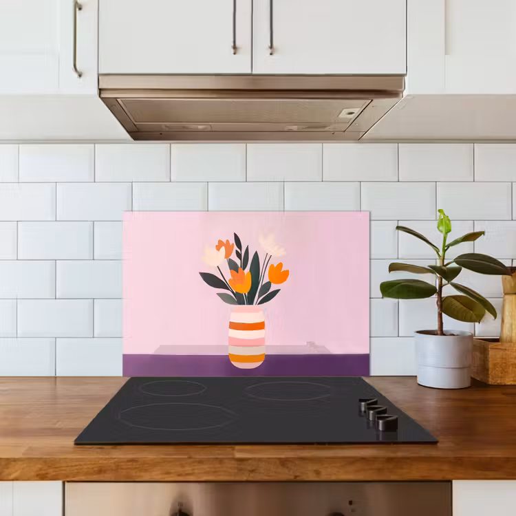 Tulpen - Vaas - Strepen - Paars keuken achterwand spatscherm klein -sfeer2