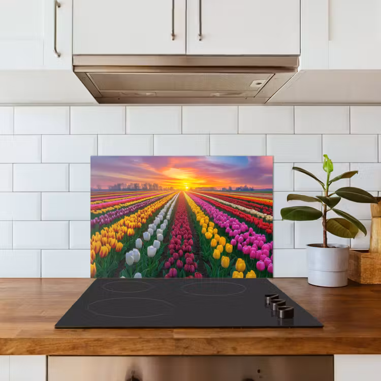 Tulpenveld - Zonsondergang - Kleurrijk keuken achterwand spatscherm klein -sfeer2