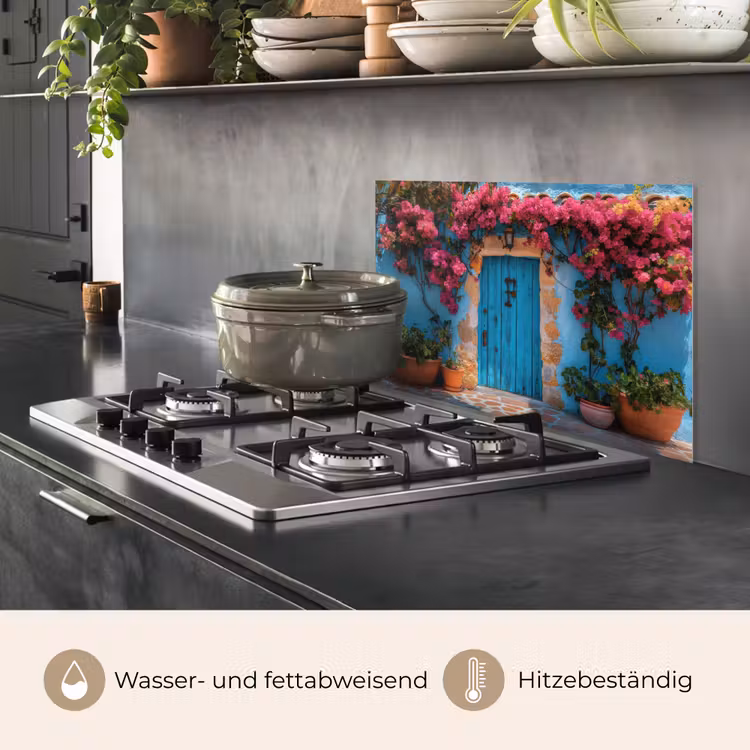 Deur - Hout - Bloemen - Blauw keuken achterwand spatscherm klein -usp_DE