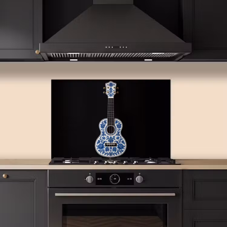 Ukelele - Delfts - Blauw - Muziek keuken achterwand spatscherm klein -sfeer1