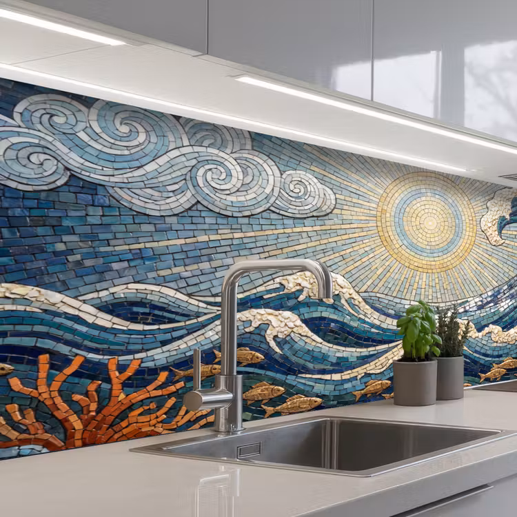 Onderwater - Koraal - Vis - Natuur - Kunst keuken achterwand 2 middel -3d_schuin