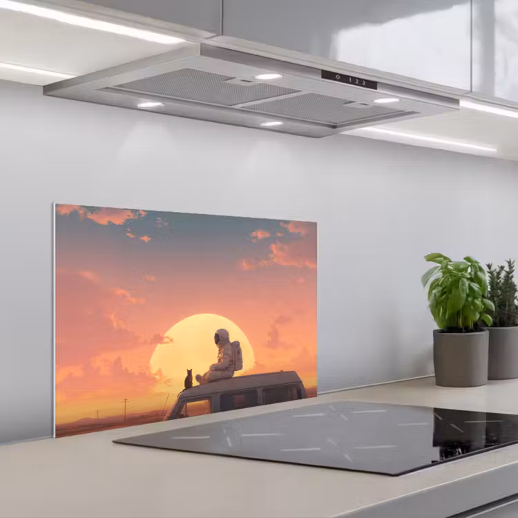 Busje - Kat - Zonsondergang - Oranje keuken achterwand spatscherm klein -3d_schuin