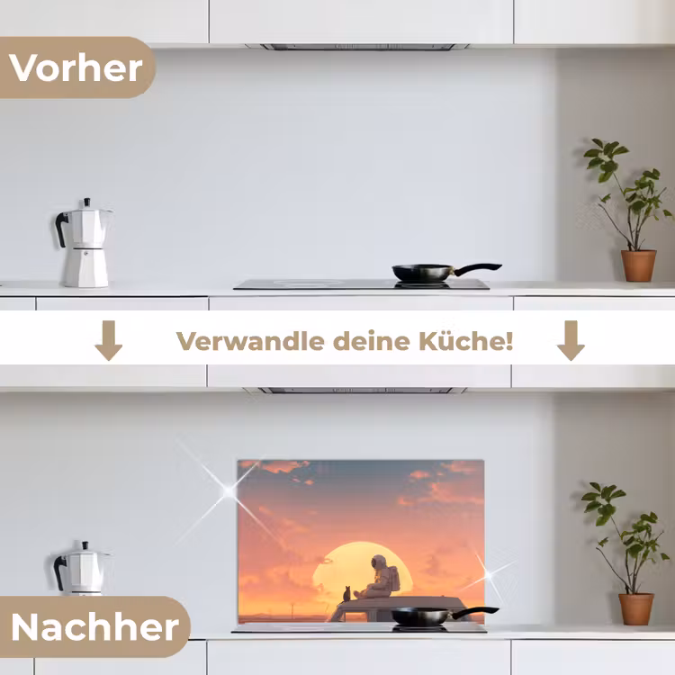 Busje - Kat - Zonsondergang - Oranje keuken achterwand spatscherm klein -voor_na_DE