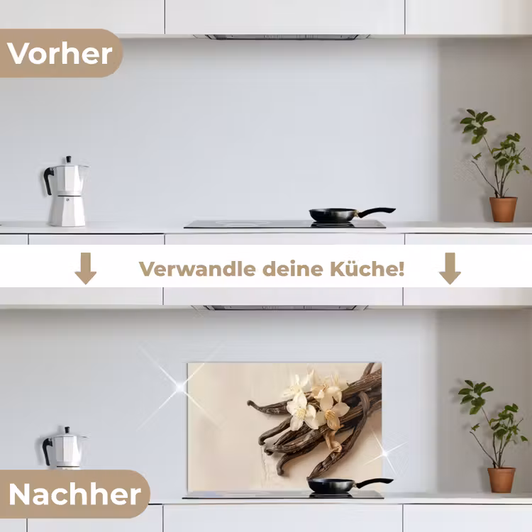 Vanille - Bloemen - Beige keuken achterwand spatscherm klein -voor_na_DE