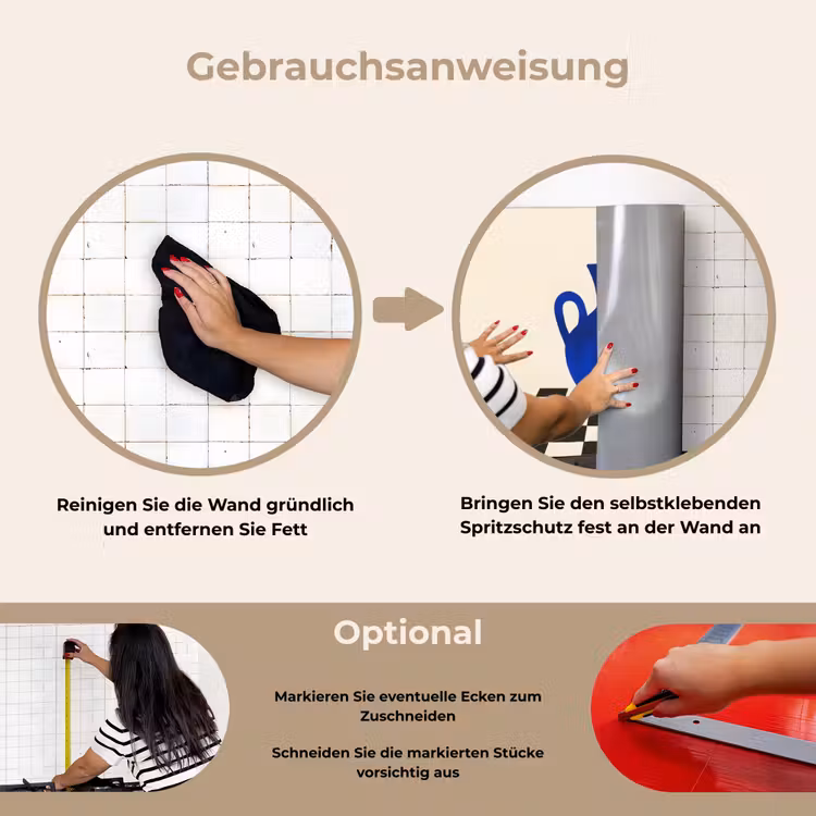 Vaas - Blauw - Geblokt - Modern keuken achterwand spatscherm klein -gebruiksaanwijzing_DE