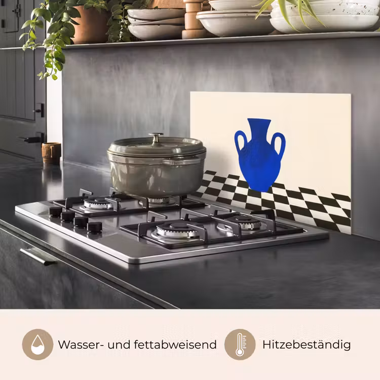 Vaas - Blauw - Geblokt - Modern keuken achterwand spatscherm klein -usp_DE